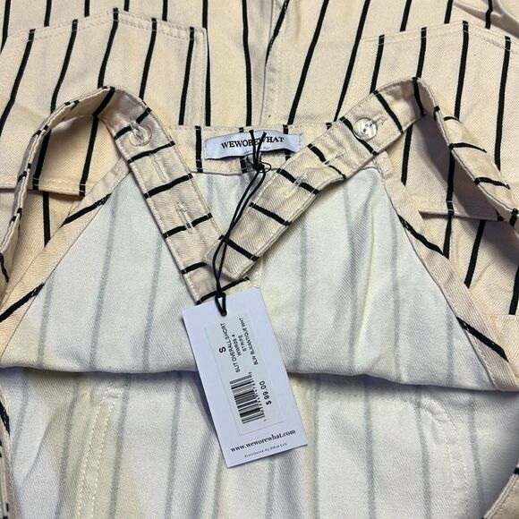 WE WORE WHAT - Slit Overall Short in Black & Antique White - Revolve - Picture 7 of 7